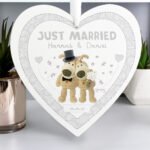 Personalised Boofle Wedding 'Just Married' Large Hanging Wooden Heart Decoration
