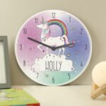 Personalised Rainbow Unicorn Design Round Wooden Wall Clock - Image 2