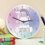 Personalised Rainbow Unicorn Design Wooden Wall Clock - Image 3