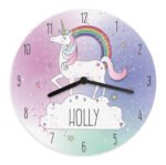 Personalised Rainbow Unicorn Design Wooden Wall Clock - Image 4
