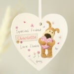 Personalised Boofle Flowers Design Hanging Wooden Heart Decoration