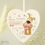 Personalised Boofle Flowers Design Hanging Wooden Heart Decoration - Image 3