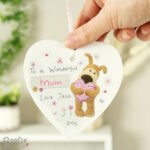 Personalised Boofle Flowers Design Hanging Wooden Heart Decoration - Image 2