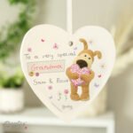Personalised Boofle Flowers Design Hanging Wooden Heart Decoration - Image 3