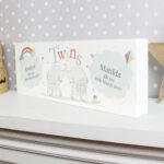 Personalised Hessian Elephant 'Twins' Design Wooden Mantel Decoration - Image 2