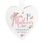 Personalised Floral Bouquet Design 'Happy 1st Mother's Day' Hanging Wooden Heart Decoration - Image 3