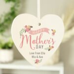 Personalised Floral Bouquet Design 'Happy Mother's Day' Wooden Heart Decoration