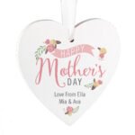 Personalised Floral Bouquet Design 'Happy Mother's Day' Wooden Heart Decoration - Image 3
