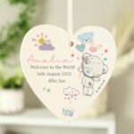 Personalised Tiny Tatty Teddy Pink Hanging Wooden Heart Decoration