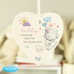 Personalised Tiny Tatty Teddy Pink Hanging Wooden Heart Decoration - Image 3