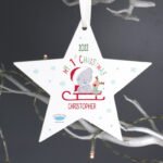 Personalised Tiny Tatty Teddy Sleigh 'My 1st Christmas' Wooden Star Decoration