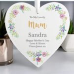 Personalised Any Message Floral Watercolour Design Large Wooden Heart Decoration - Image 2