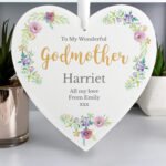 Personalised Any Message Floral Watercolour Design Large Wooden Heart Decoration - Image 3