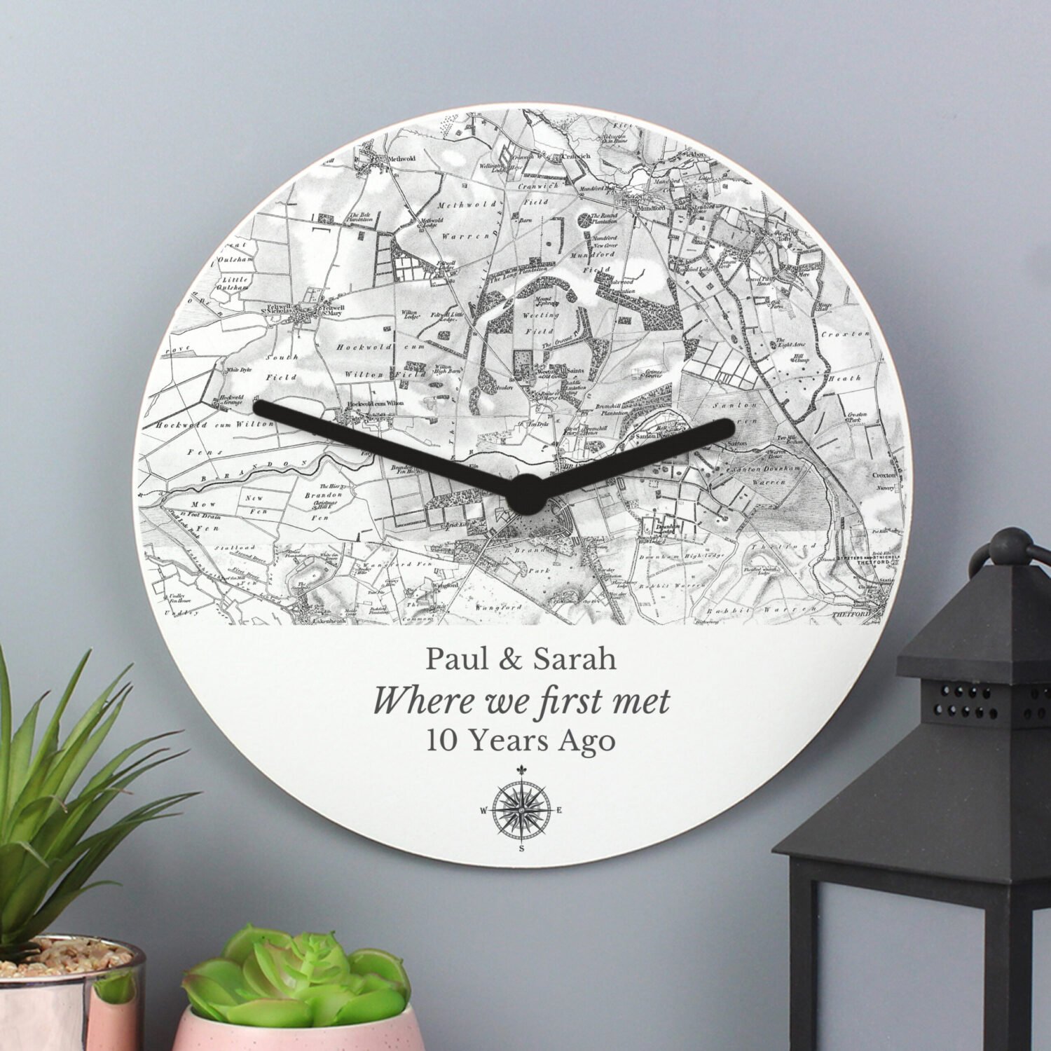 P1011D17 Personalised 1805 - 1874 Old Series Map Compass Design Wooden Wall Clock Personalised 1805 - 1874 Old Series Map Compass Design Round Wooden Wall Clock - Image 1