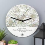 Personalised Present Day Map Compass Motif Wooden Wall Clock