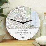 Personalised Present Day Map Compass Motif Wooden Wall Clock - Image 4