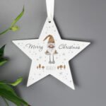 Personalised 'Merry Christmas' Gonk Design Hanging Wooden Star Decoration - Image 3