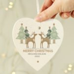 Personalised 'Merry Christmas' Reindeer Couple Hanging Wooden Heart Decoration - Image 3