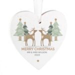 Personalised 'Merry Christmas' Reindeer Couple Hanging Wooden Heart Decoration - Image 4