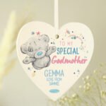 Personalised Me to You 'To My Special Godmother' Hanging Wooden Heart Decoration