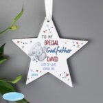 Personalised Me to You 'To My Special Godfather' Hanging Wooden Star Decoration