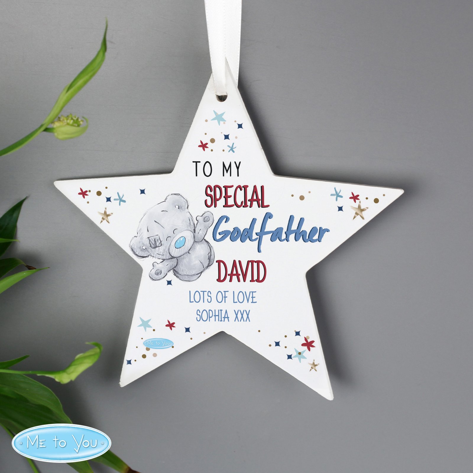P1011D30 Personalised Me to You 'To My Special Godfather' Hanging Wooden Star Decoration Personalised Me to You 'To My Special Godfather' Hanging Wooden Star Decoration - Image 1