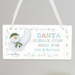 Personalised The Snowman Let it Snow 'Santa Stop Here' Hanging Wooden Christmas Sign