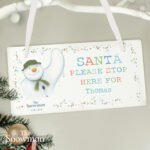 Personalised The Snowman Let it Snow 'Santa Stop Here' Hanging Wooden Christmas Sign - Image 2