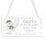 Personalised The Snowman Let it Snow 'Santa Stop Here' Hanging Wooden Christmas Sign - Image 4