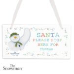 Personalised The Snowman Let it Snow 'Santa Stop Here' Hanging Wooden Christmas Sign - Image 4
