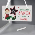 Personalised Elf 'Sleeps Until Santa Visits' Christmas Chalk Countdown Wooden Sign - Image 3