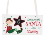 Personalised Elf 'Sleeps Until Santa Visits' Christmas Chalk Countdown Wooden Sign - Image 2