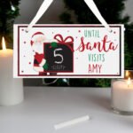 Personalised 'Until Santa Visits' Christmas Chalk Countdown Hanging Wooden Sign