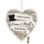 Personalised White Arrow Banner Chalk Countdown Hanging Wooden Heart Decoration - Image 6