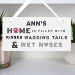 Personalised Dog 'Wagging Tails & Wet Noses' Hanging Wooden Sign - Image 2