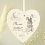 Personalised Baby Bunny Design Hanging Wooden Heart Decoration