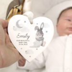 Personalised Baby Bunny Design Hanging Wooden Heart Decoration - Image 2