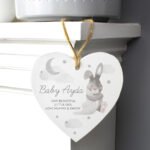 Personalised Baby Bunny Design Hanging Wooden Heart Decoration - Image 6