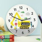 Personalised Children's Digger Design Wooden Wall Clock