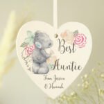 Personalised Me to You Floral Design Hanging Wooden Heart Decoration