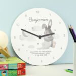 Personalised Baby Bunny Design White Wooden Wall Clock - Image 3