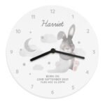 Personalised Baby Bunny Design White Wooden Wall Clock - Image 5