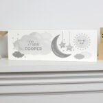 Personalised New Baby Moon & Stars Design Wooden Mantel Decoration
