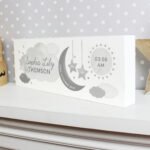 Personalised New Baby Moon & Stars Design Wooden Mantel Decoration - Image 3