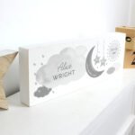 Personalised New Baby Moon & Stars Design Wooden Mantel Decoration - Image 4