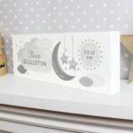 Personalised New Baby Moon & Stars Design Wooden Mantel Decoration - Image 5