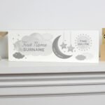 Personalised New Baby Moon & Stars Design Wooden Mantel Decoration - Image 6