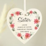 Personalised Any Message Floral Design Sentimental Hanging Wooden Heart Decoration