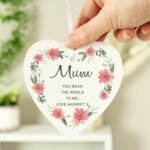 Personalised Any Message Floral Design Sentimental Hanging Wooden Heart Decoration - Image 2