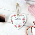 Personalised Any Message Floral Design Sentimental Hanging Wooden Heart Decoration - Image 6